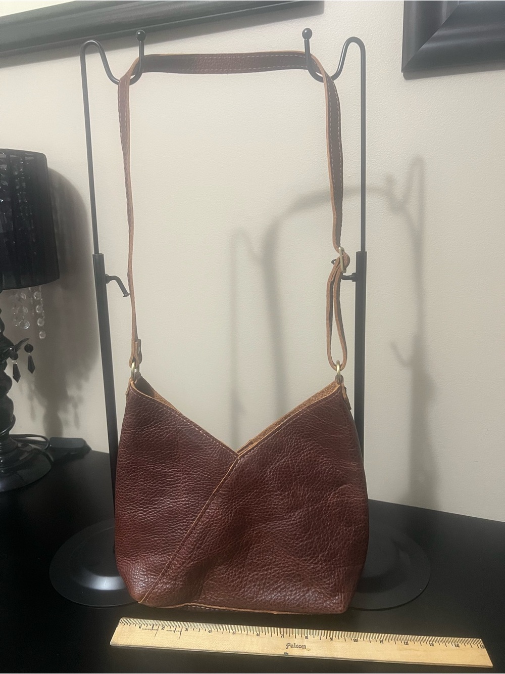 Portland Leather Small Naomi Deep Brown Pebbled Shoulder Bag